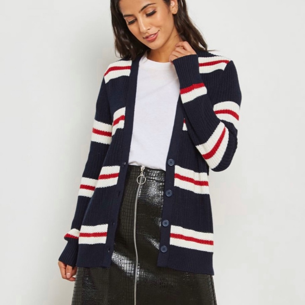 Forever 21 Womens Striped Cardigan Sz Med Fits Lrg